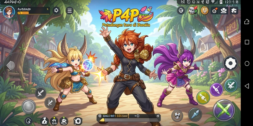 Tangkapan layar gameplay 4P4P yang menampilkan pertarungan karakter anime.