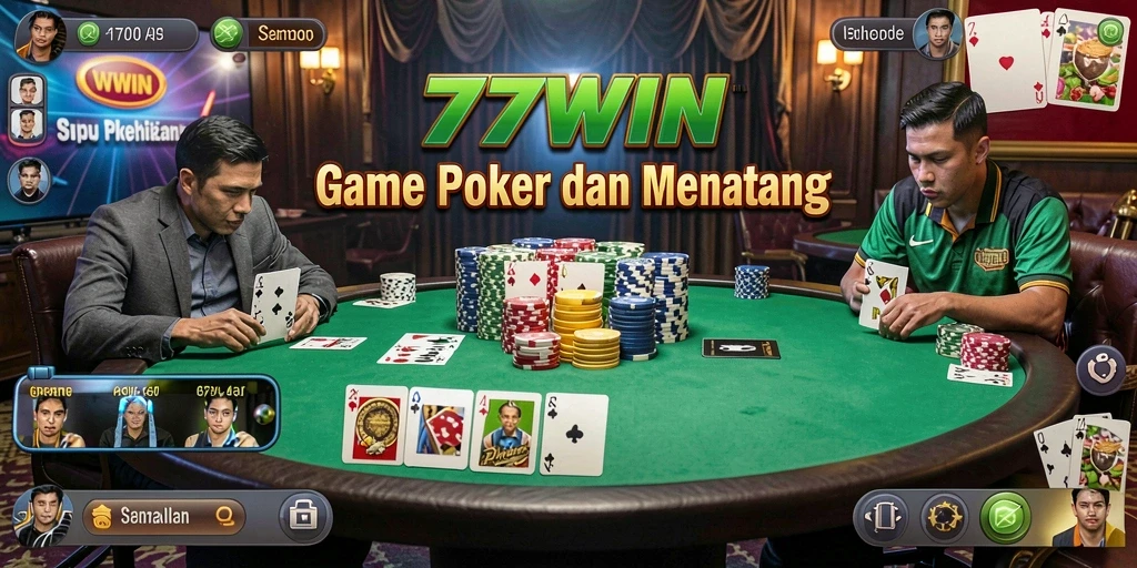 Screenshot gameplay Poker 77WIN dengan pemain yang sedang bertanding.