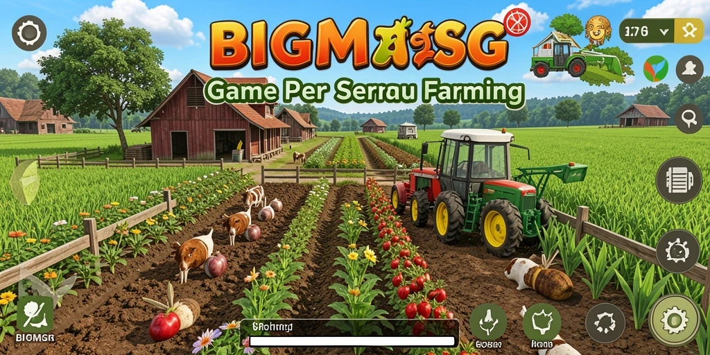 Screenshot BIGMSG menampilkan gameplay bertani yang menarik dan berwarna.
