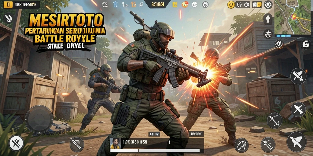 Gameplay seru MESIRTOTO dalam pertarungan Battle Royale.