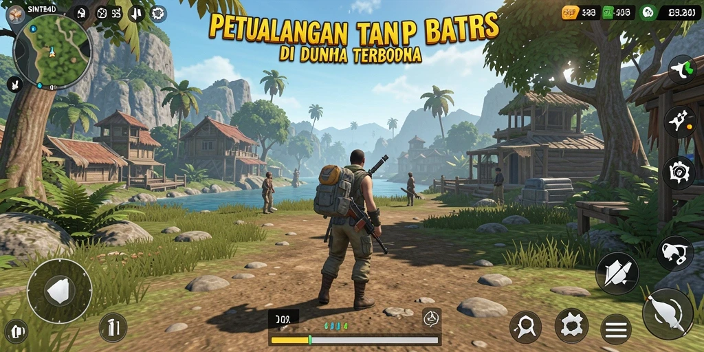 Tampilan utama gameplay SINTE4D menampilkan eksplorasi dunia terbuka yang menakjubkan.