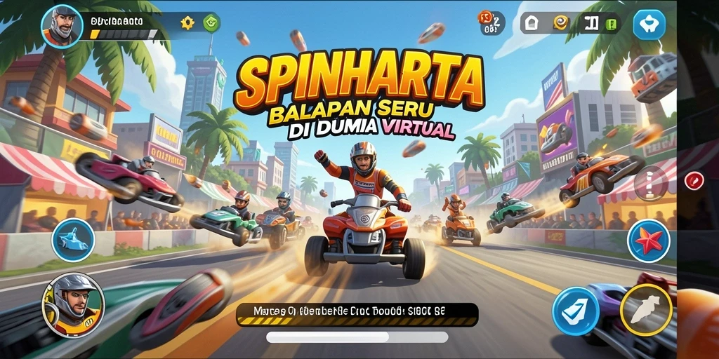 Tampilan gameplay SPINHARTA yang mendebarkan saat balapan berlangsung.