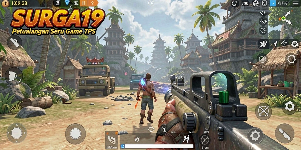 Tangkapan layar gameplay seru dari SURGA19 yang menunjukkan aksi TPS.