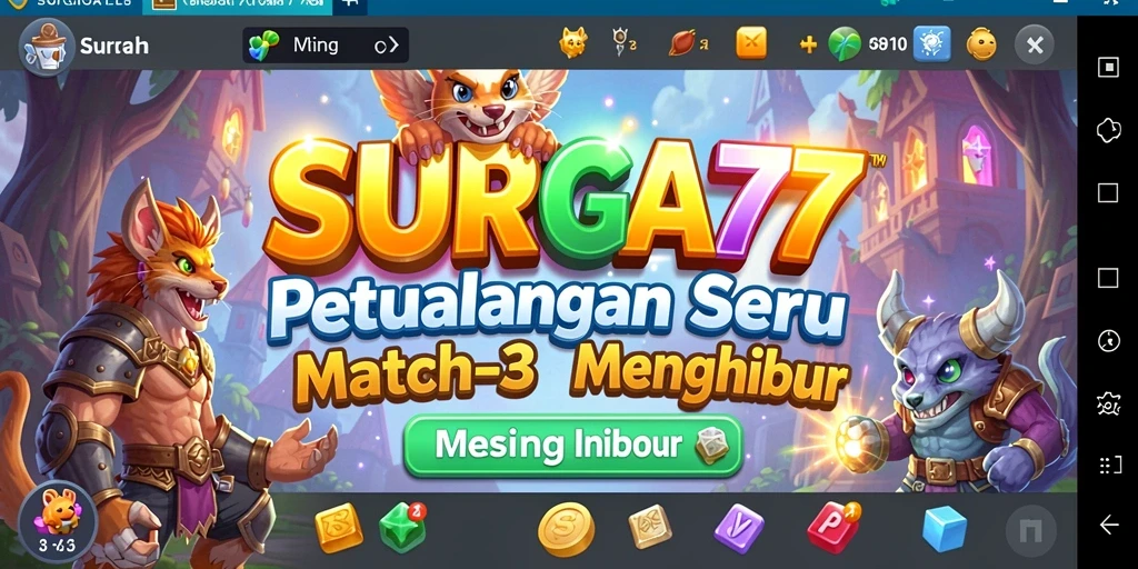 Tampilan gameplay seru Match-3 di SURGA77 dengan grafis memukau.